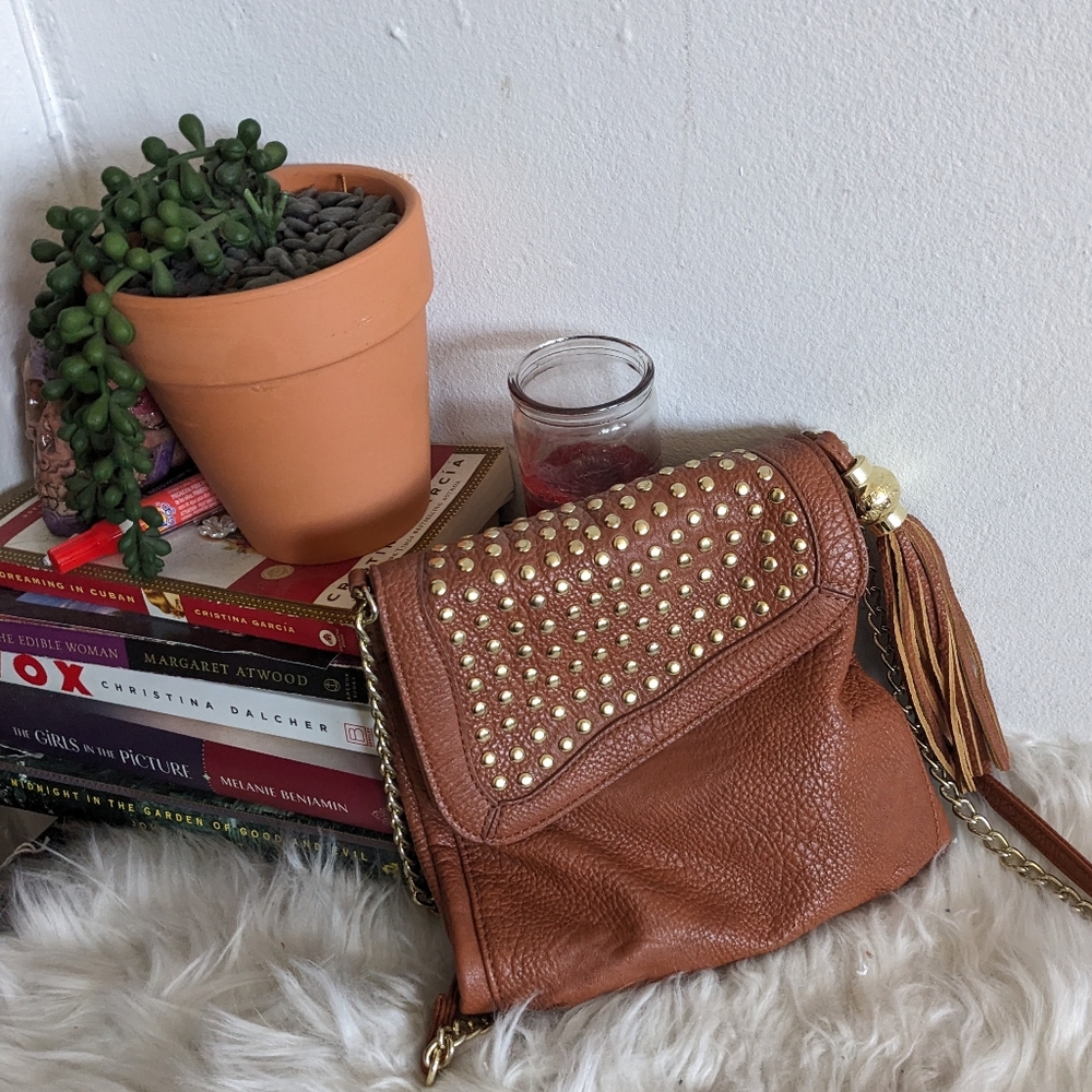 Steve Madden Crossbody Bag Studded Fringe Tassel Vegan Leather